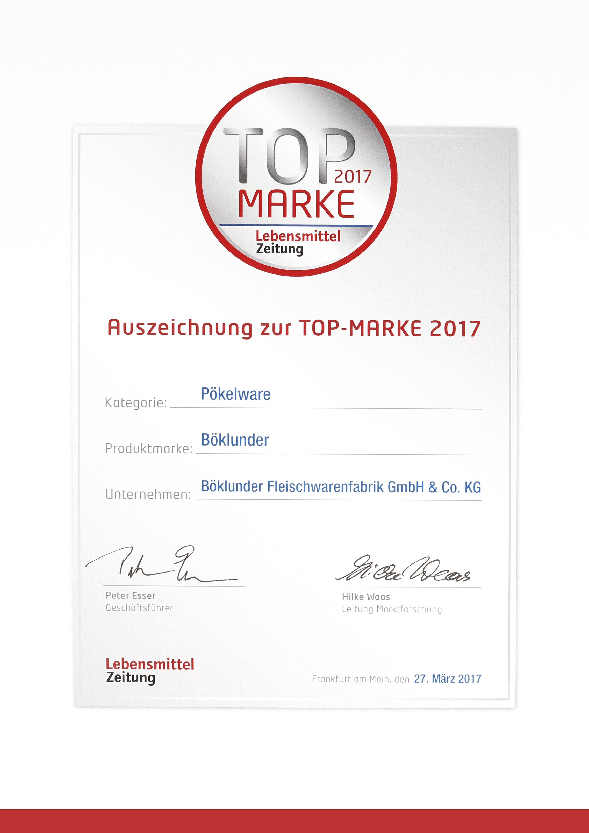 Böklunder zum zweiten Mal als Top-Marke ausgezeichnet
